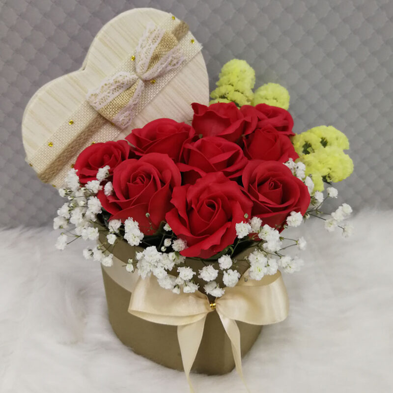 roses with fillers in a beautiful box