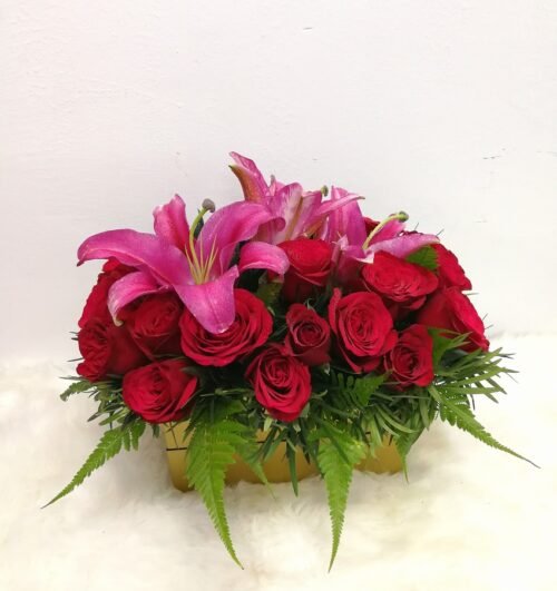  Red Roses & Pink Lilies 