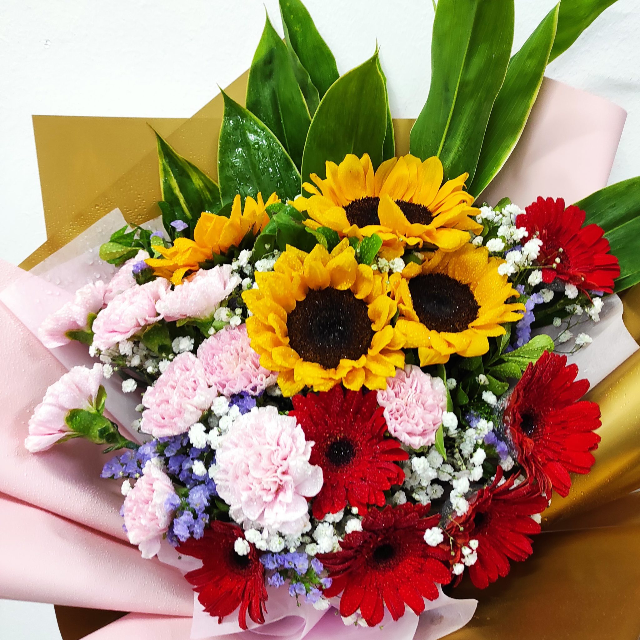 Carnation Sunflower Hand Bouquet Blooming florist