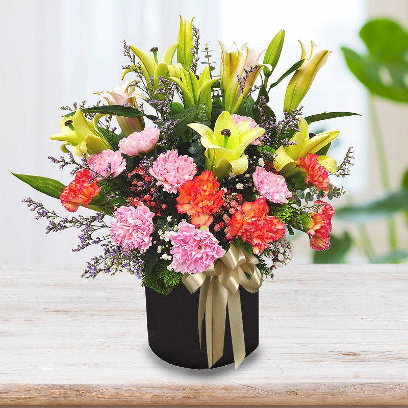 BA052 Carnation & Lilies Box Arrangement