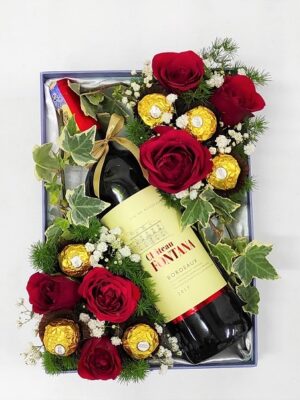 flower box with champagne wine