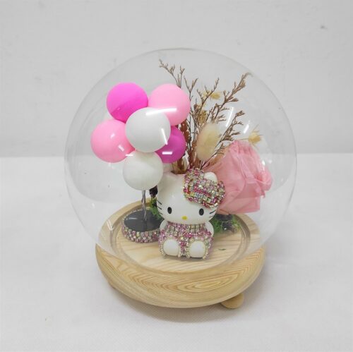 preserved rose in a jar with hello kitty