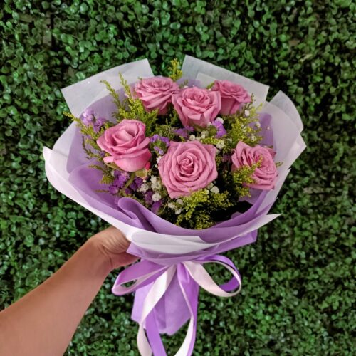 Order 6 Purple Roses Bouquet. Same day delivery