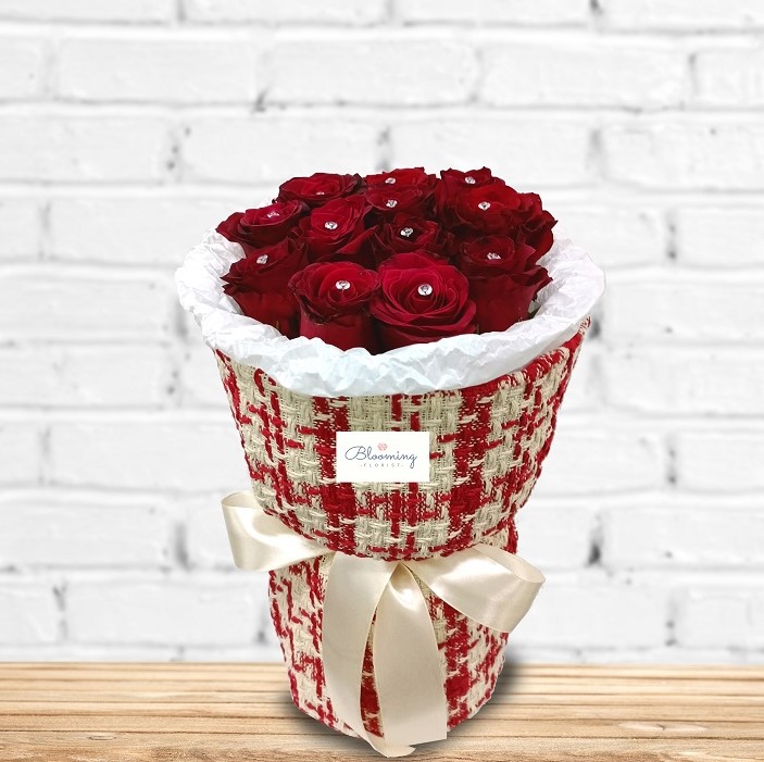 Red rose in chanel style design bouquet - Blooming Florist