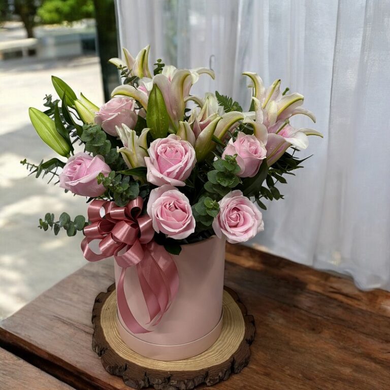 Rose & Lily Box Arrangement by Blooming Florist